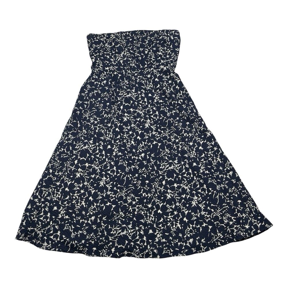 J. Crew Strapless Floral Print Dress White and Blue Size 6